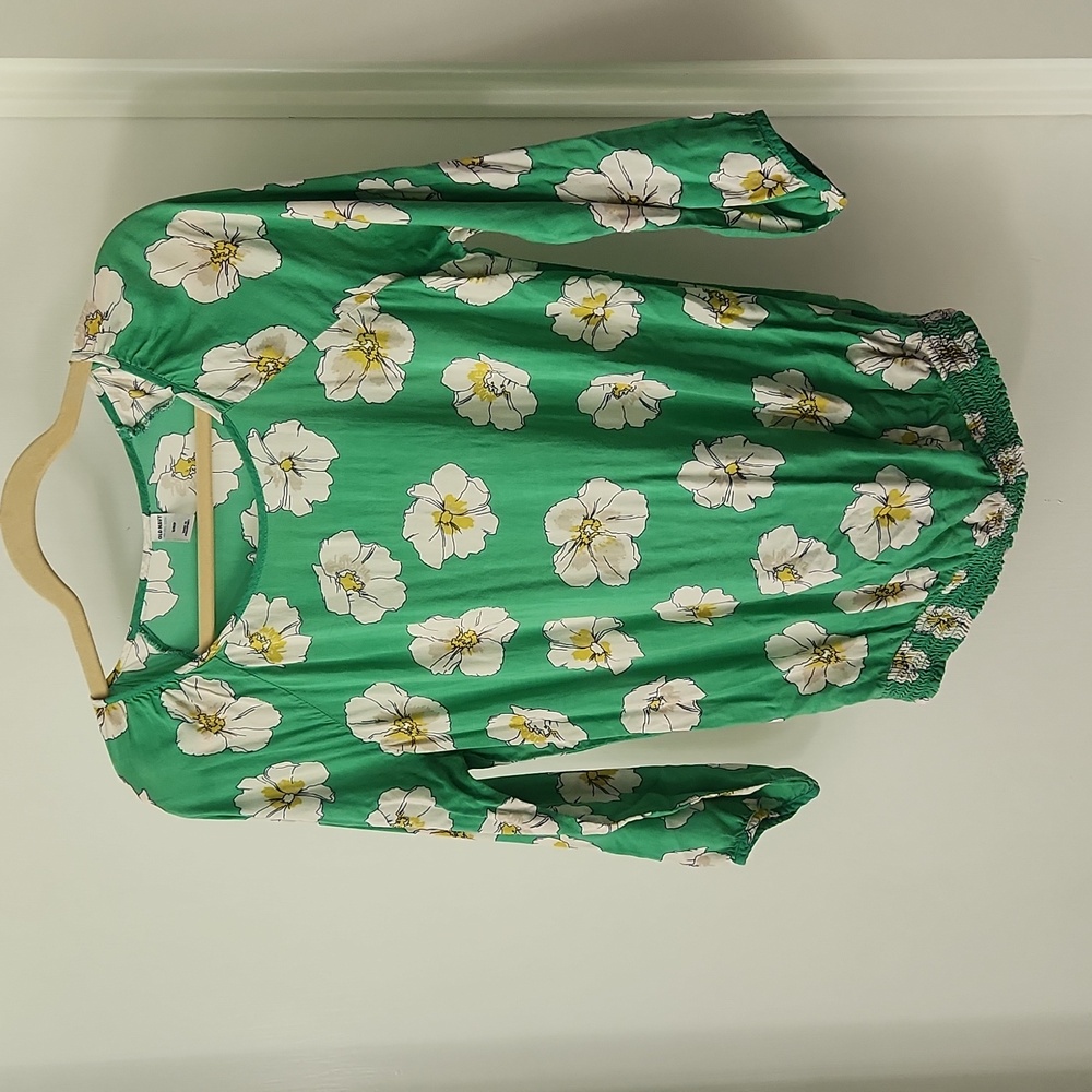 Old Navy Floral Green Summer Blouse 3/4 Sleeve Women's Small